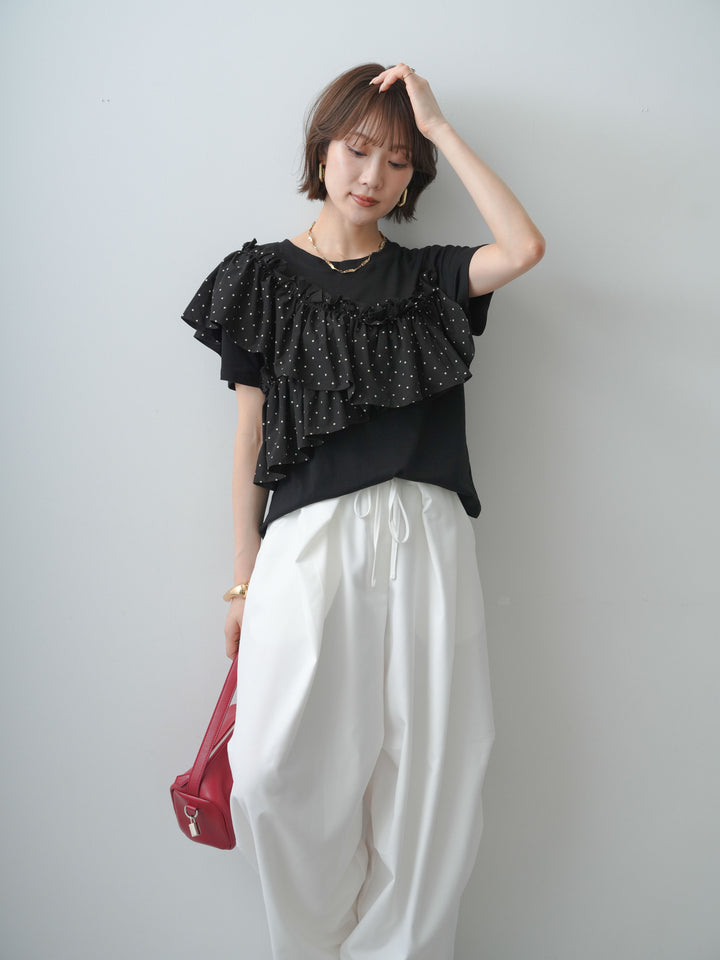 [SET]ドットギャザーフリルデザインTEE+選べるアクセセット(2set)