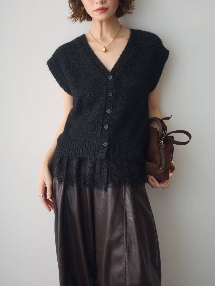 [予約]モヘアレースドッキングベスト/black