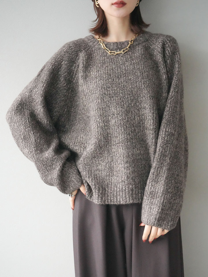 [予約]クルーネック畦編みミックスニット/brown