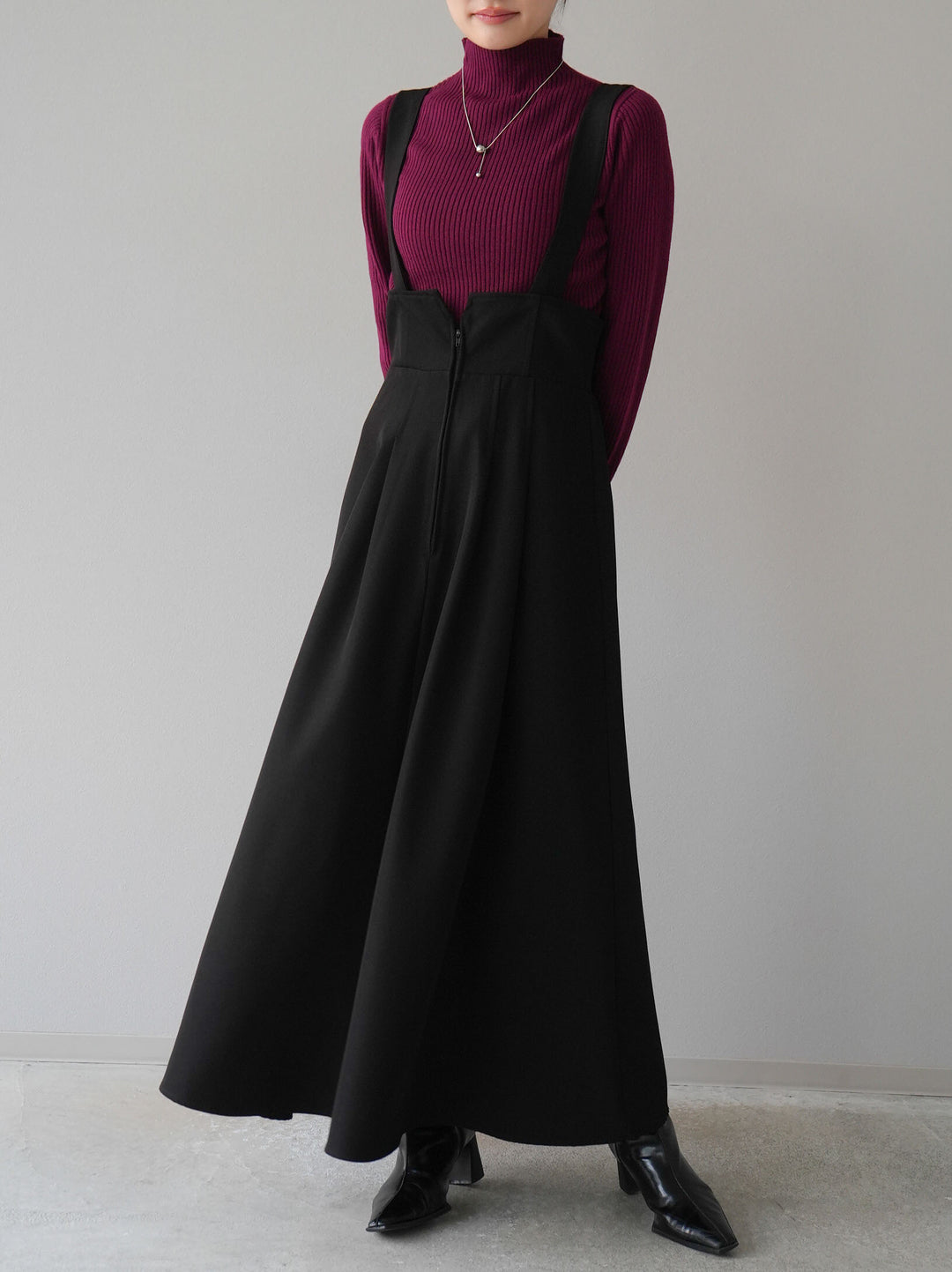 [預訂] 瓶頸式羅紋針織上衣/酒紅色