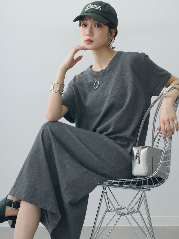 [予約]バックレースストレッチTEEワンピース/charcoal