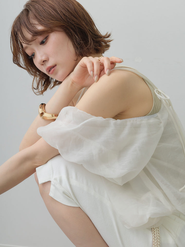 [SET]リブタンク付シアーバルーン半袖トップス+リブタンク付シアーバルーン半袖トップス(2set)