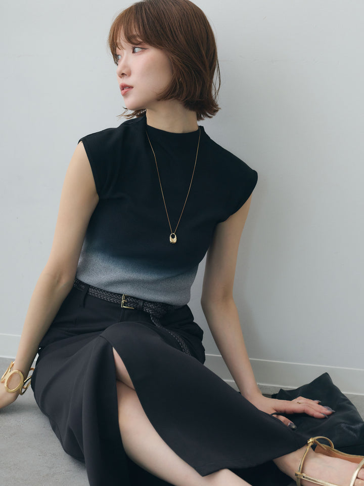 [予約]グラデーションフレンチリブニットトップス/black