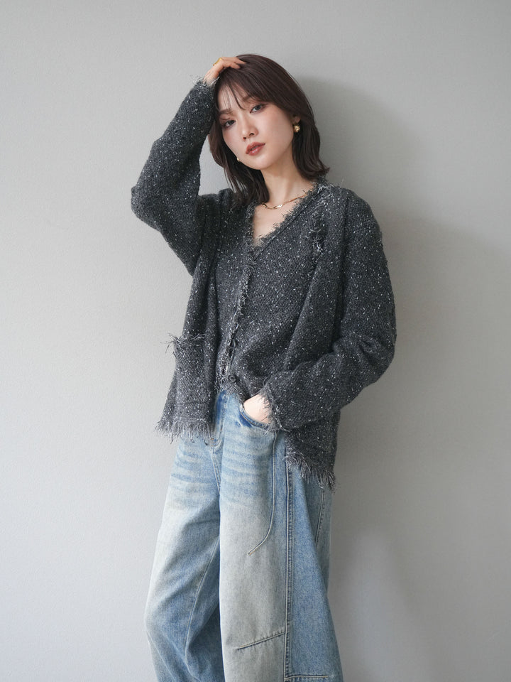 [予約]ネップフリンジニットカーディガン/ gray