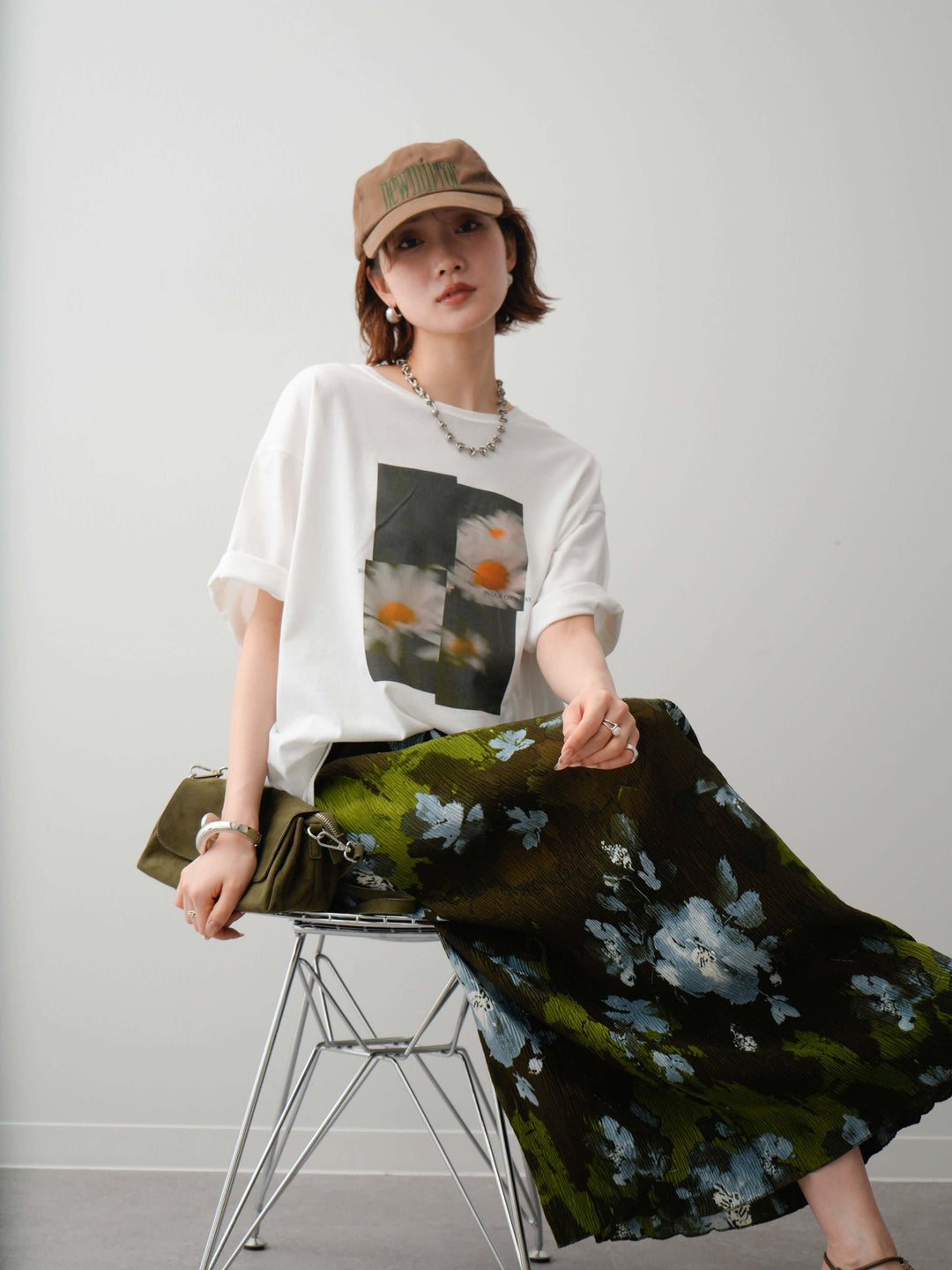 【着回しセット】フラワーフォトTEE+フラワープリントドレープタックパンツ+フラワープリントIラインギャザースカート(3set)