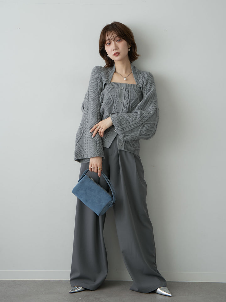 [SET]ケーブルベアトップ＆ボレロSET UP(2SET)+ベルトループデザインワイドパンツ(2set)