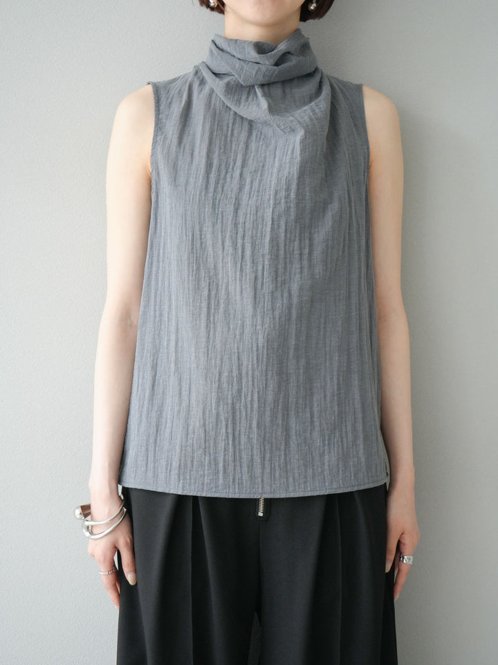 [予約]バックタイノースリーブブラウス/グレー