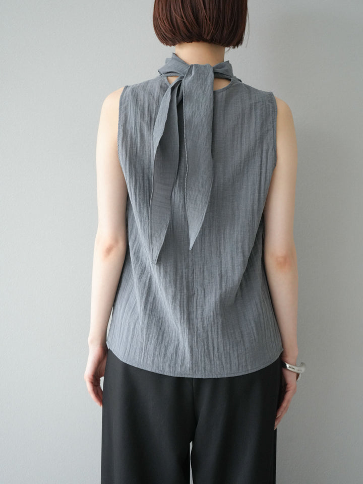 [予約]バックタイノースリーブブラウス/グレー