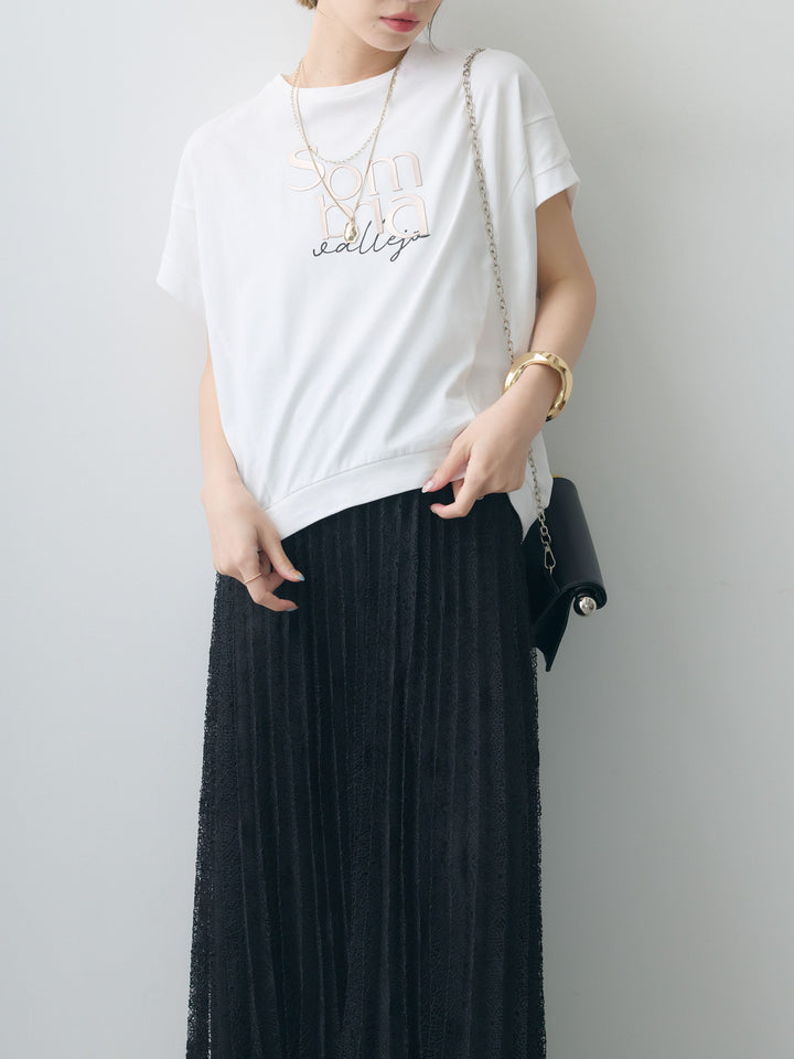 [SET]立体ロゴエンボスTEE +フローラルレースプリーツスカート(2set)