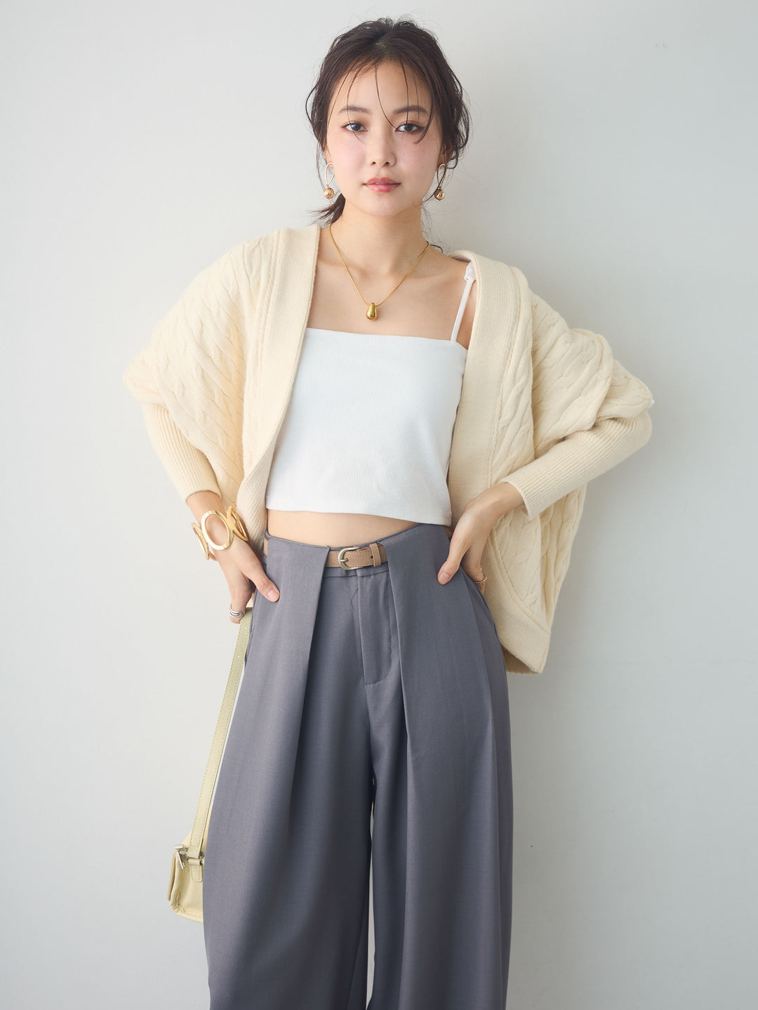 [SET]バックギャザーニットボレロ+選べるアクセセット(2set)