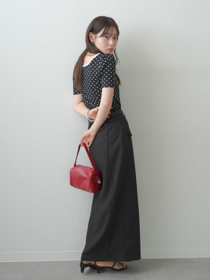 [SET]前後2wayドットバイカラーパイピングTEE+クレープデシンフラップ付きストレートスカート(2set)