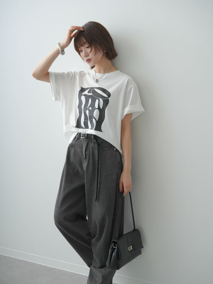 [SET]クールタッチアートロゴオーバーTEE+ニュアンスウォッシュカーブデニム(2set)