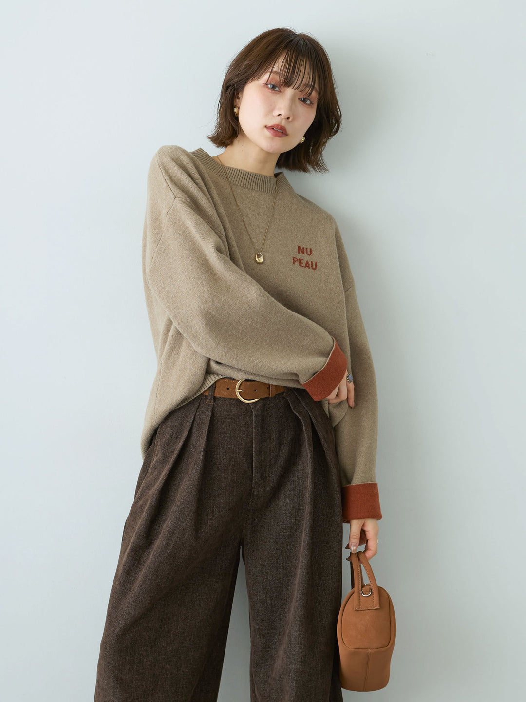 [予約]アルパカタッチバイカラーニットトップス/beige