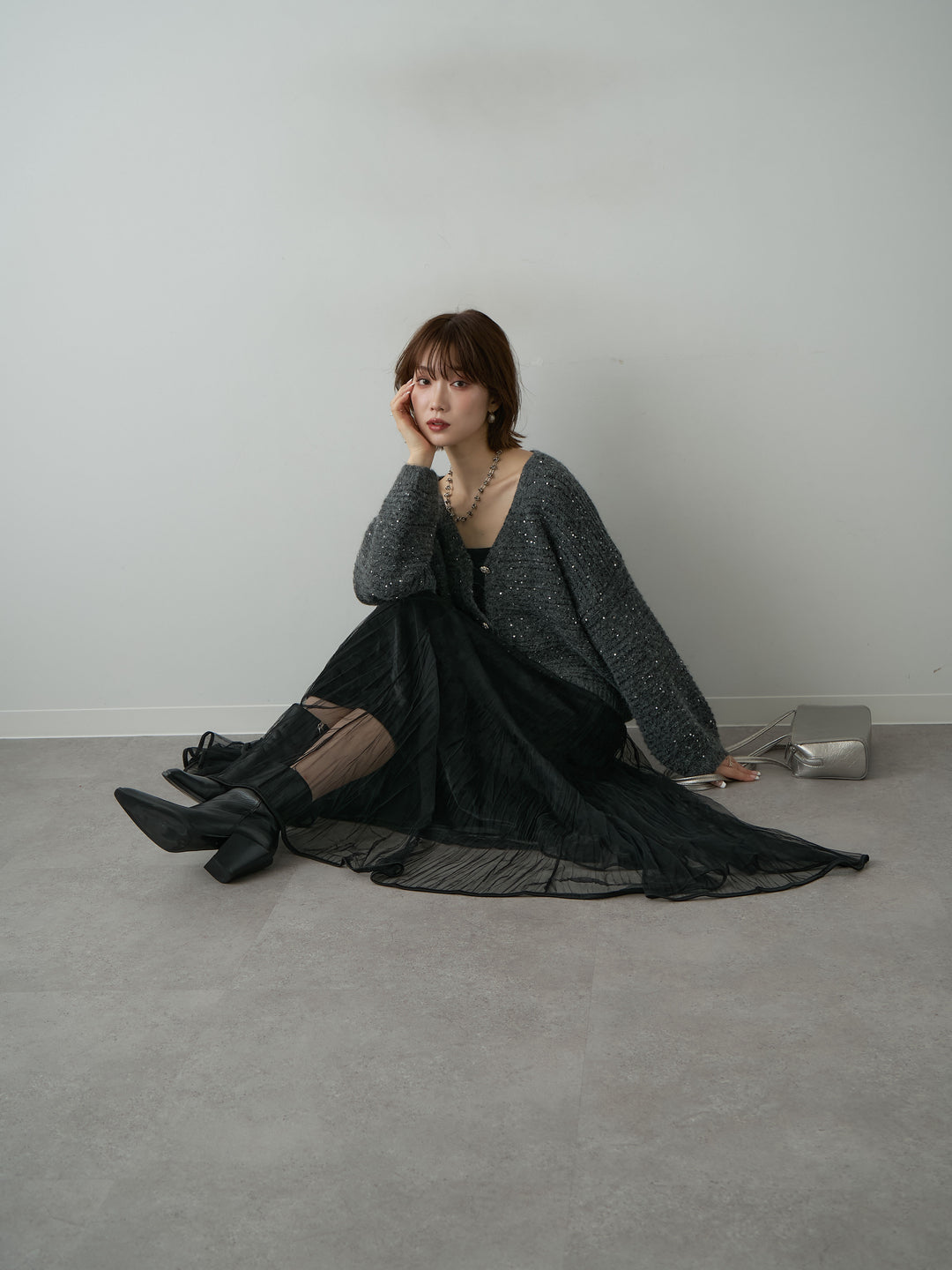 [SET]スパンコールデザインボタンカーディガン+スパンコールデザインボタンカーディガン(2set)
