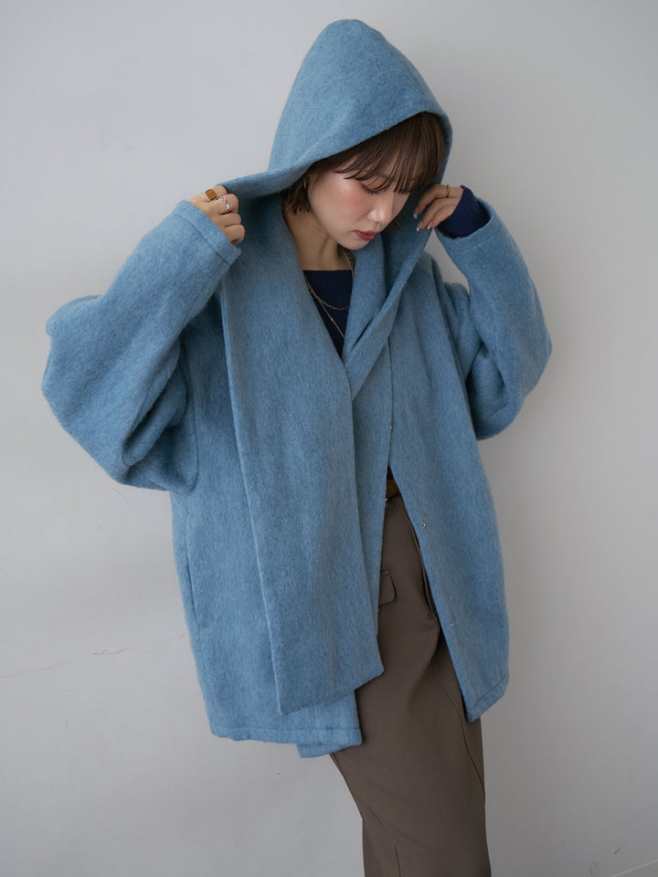 [SET]フードマフ付メランジコート+クレープデシンフラップ付きストレートスカート(2set)