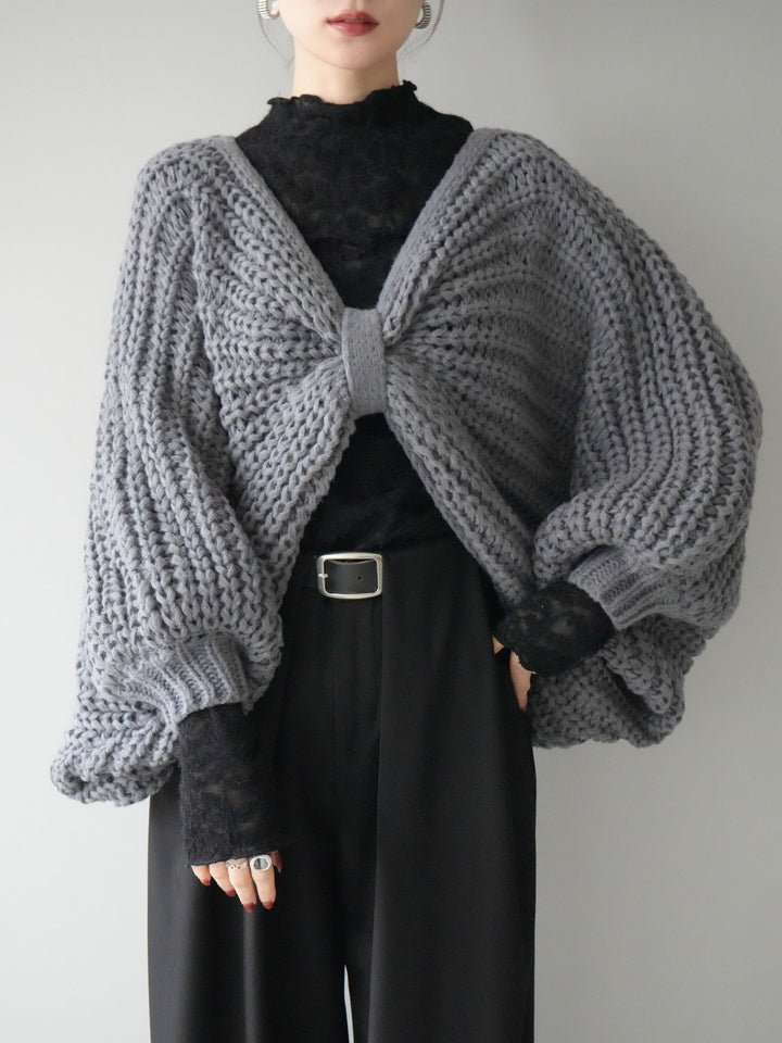 [SET]ローゲージ畦編みドルマンニットボレロ+起毛レースプチネックトップス+ベルトループデザインワイドパンツM(3set)