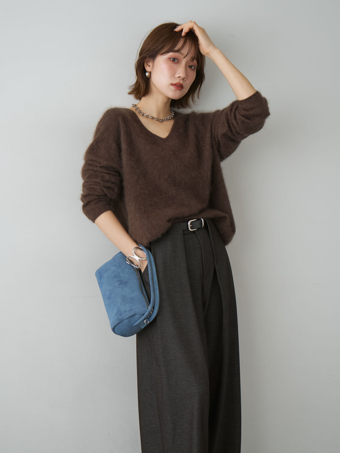 [SET]カシミア混フェザータッチVネックニットトップス+選べるアクセセット(2set)