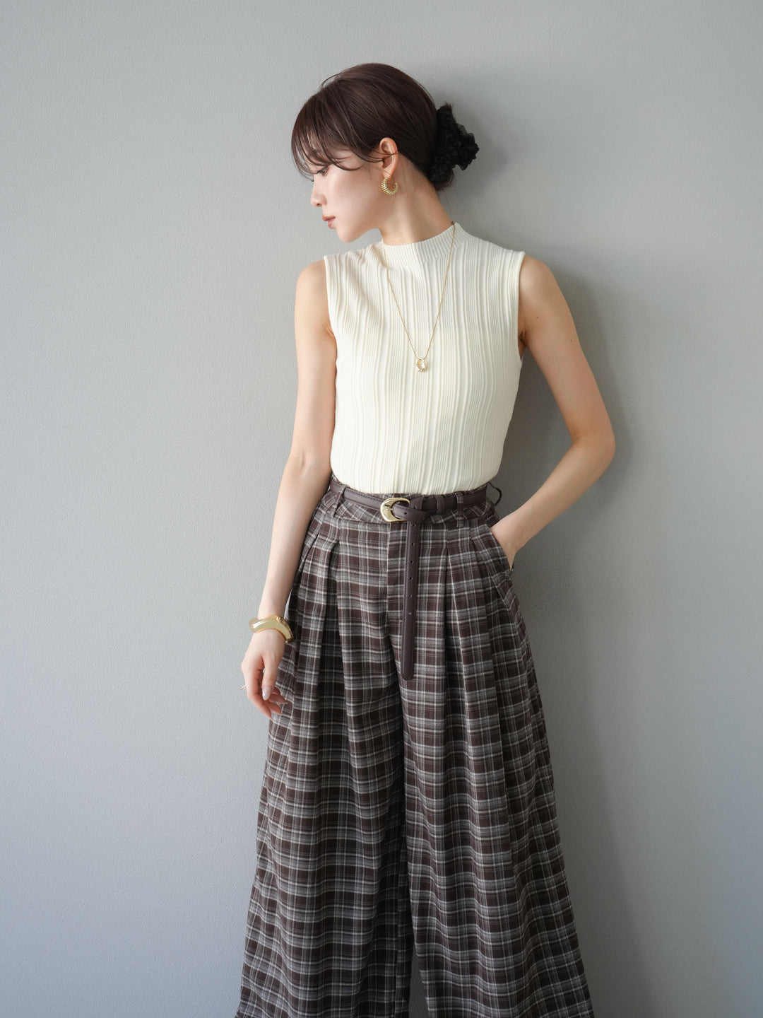 [予約]スリーブレスランダムリブニットトップス/アイボリー