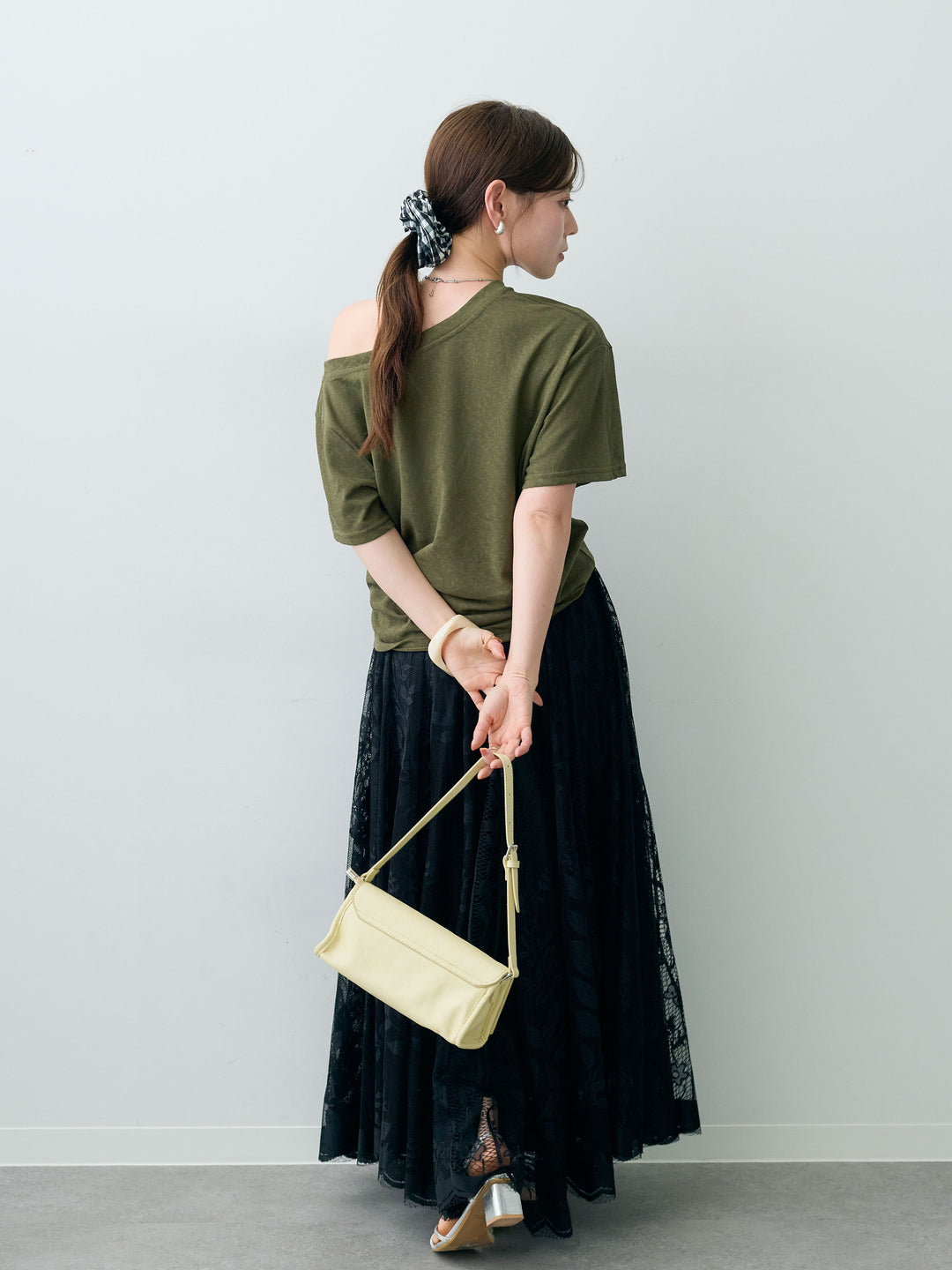 [SET]ワイドネックプリントTEE+ボタニカルパネルレースフレアスカート(2set)