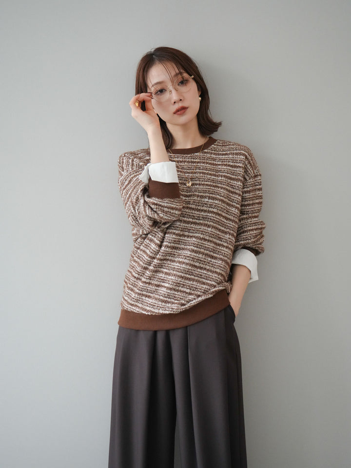 [予約]MIXツイードライクカフスドッキングプルオーバー/brown