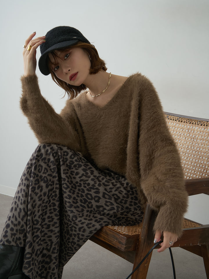 [SET]バックリボンVネックシャギーニットトップス+バックリボンVネックシャギーニットトップス(2set)