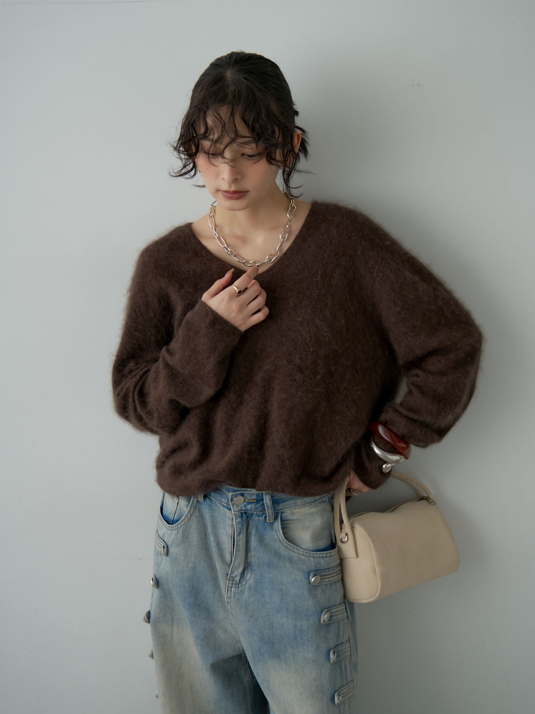 [SET]カシミア混フェザータッチVネックニットトップス+カシミア混フェザータッチVネックニットトップス(2set)