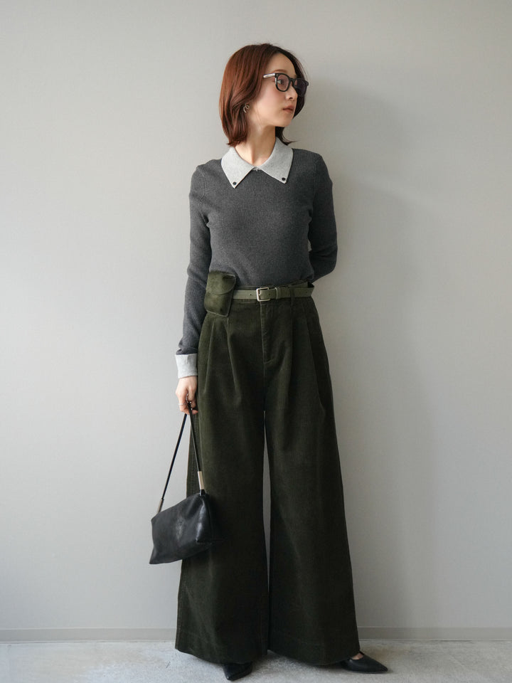 [予約]ベルト付コーデュロイワイドパンツ/green