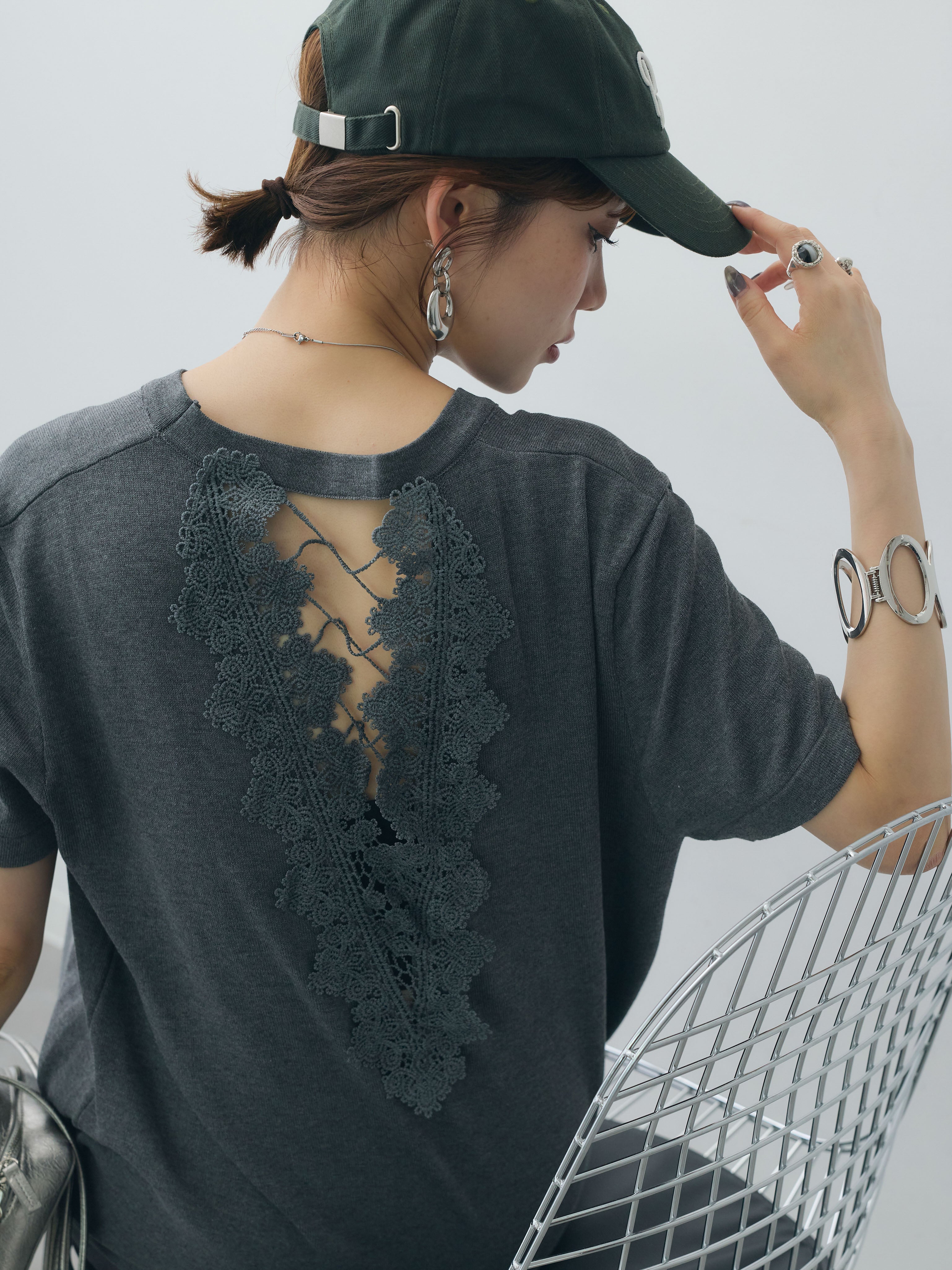 SET]バックレースストレッチTEEワンピース+選べるアクセセット(2set
