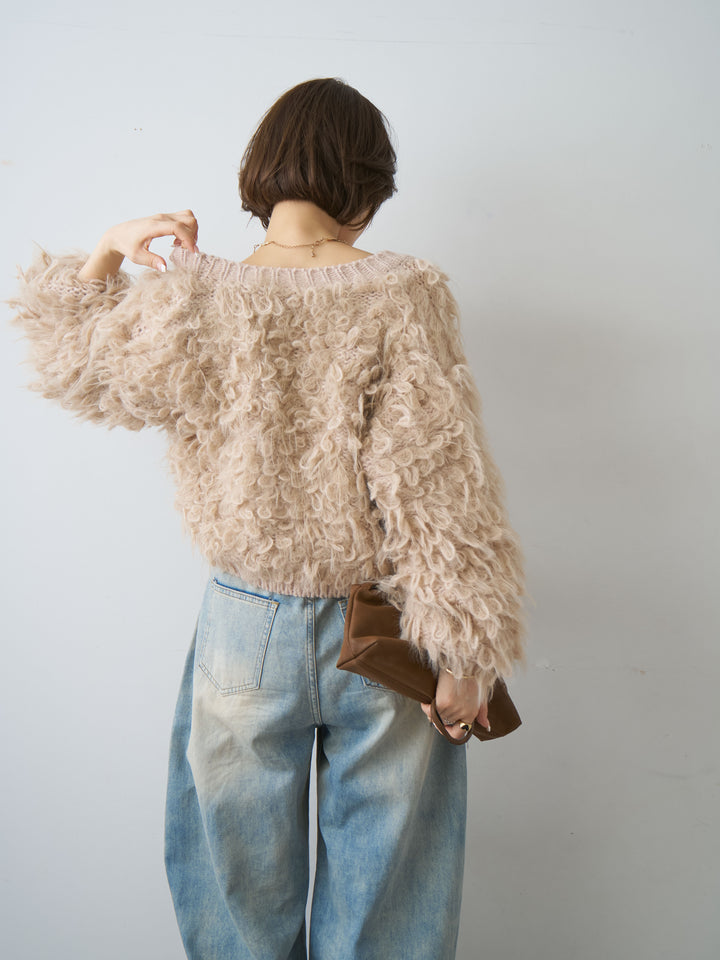 [予約]ループフェザークロップニットカーディガン/beige