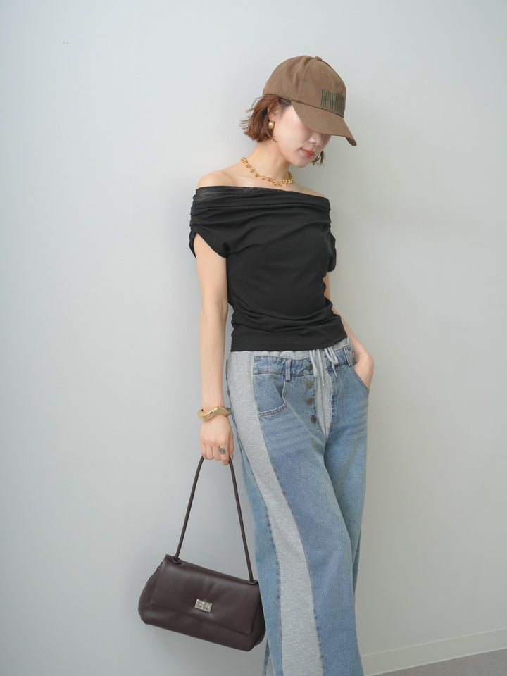 [予約]ネックチュールドレープアシメトップス/black