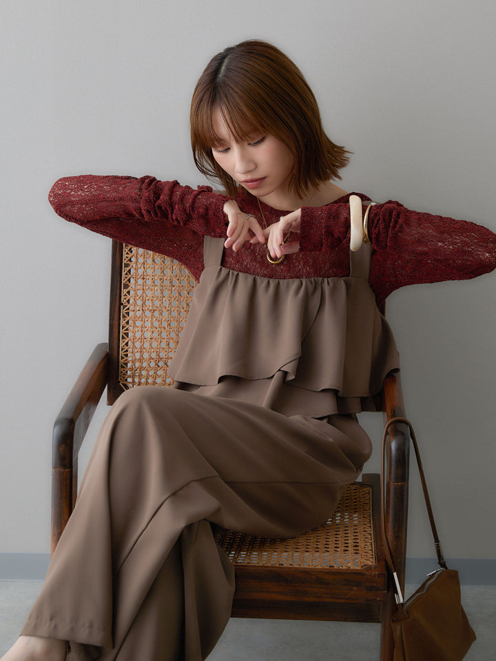 [SET]メッシュレースバックオープントップス+選べるアクセセット(2set)