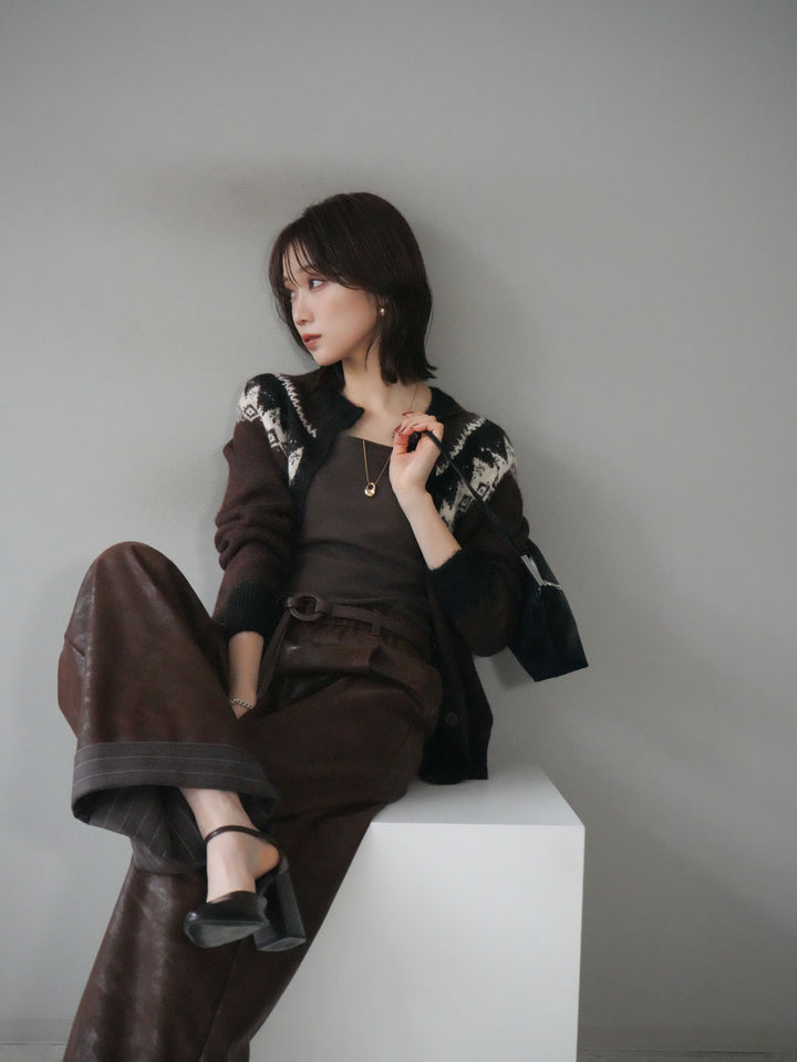 [予約]ノルディック柄ニットカーディガン/brown