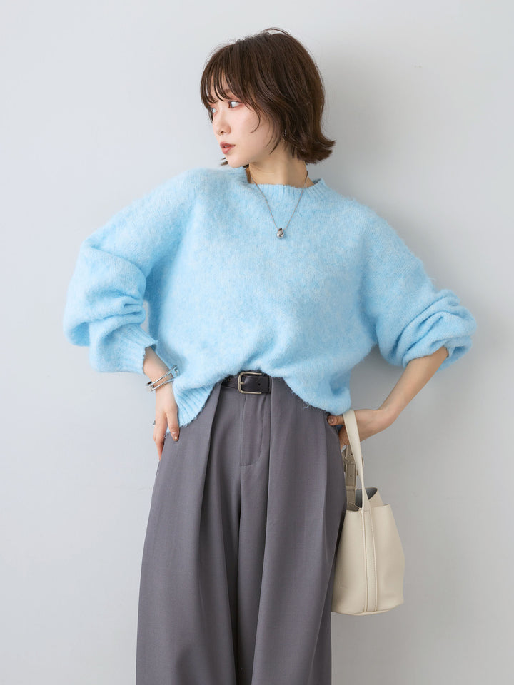[SET]ソフトシャギーニットプルオーバー+ベルトループデザインワイドパンツ(2set)