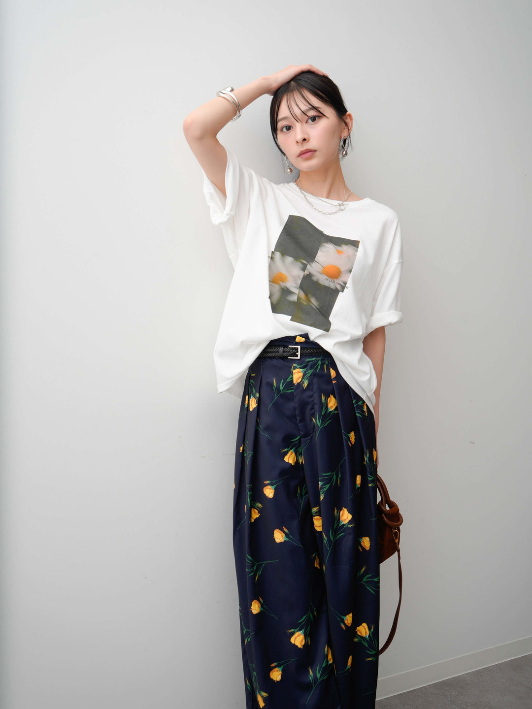 【着回しセット】フラワーフォトTEE+フラワープリントドレープタックパンツ+フラワープリントIラインギャザースカート(3set)