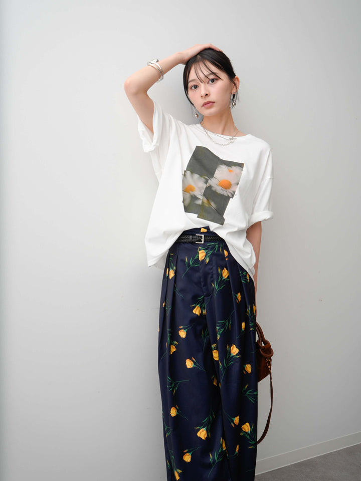 【着回しセット】フラワーフォトTEE+フラワープリントドレープタックパンツ+フラワープリントIラインギャザースカート(3set)
