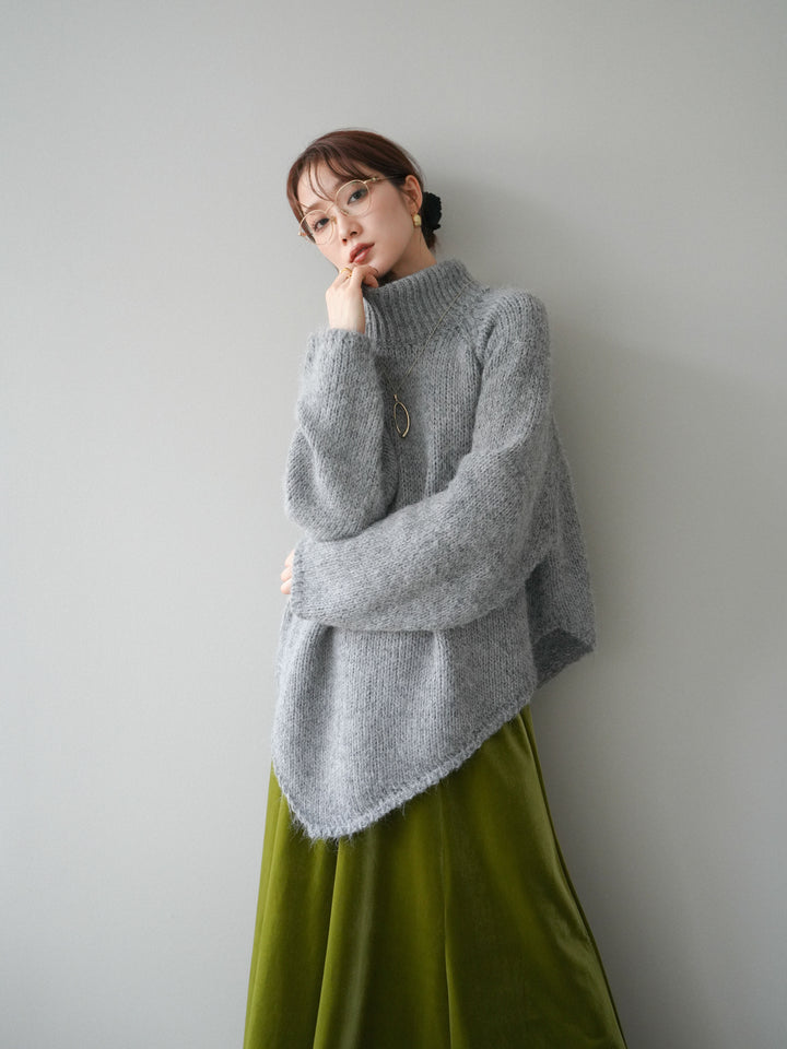 [予約]アシンメトリーハイネックニットプルオーバー/gray