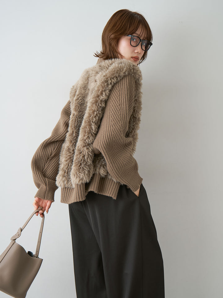 [予約]ファーコンビニットブルゾン/lightbrown