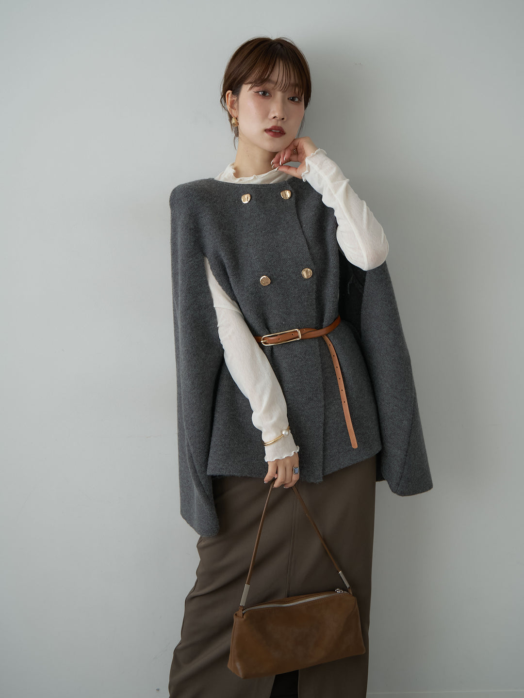 [SET]ゴールドボタンニットケープコート+ゴールドボタンニットケープコート(2set)