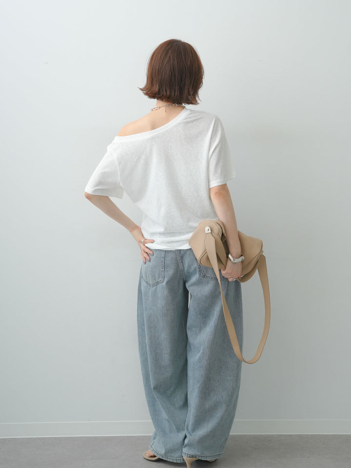 [SET]ワイドネックプリントTEE+ショルダータックノースリーブオーバーTEE(2set)