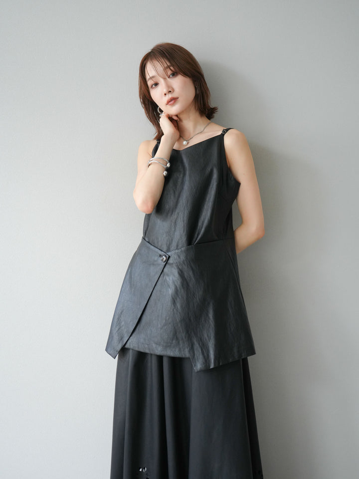 [予約]レイヤードレザーキャミソールチュニック/ブラック