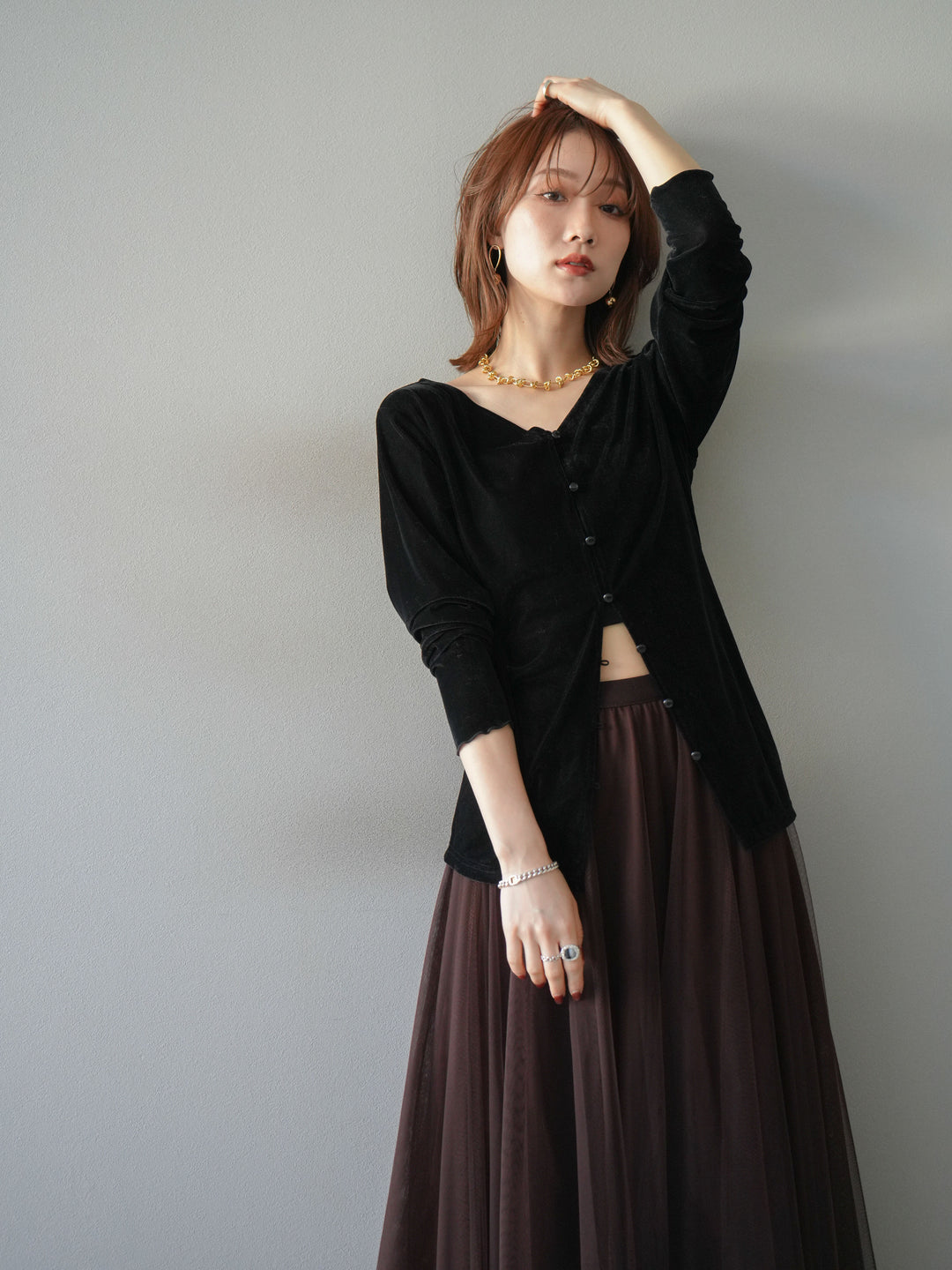 [予約]ベロアカーディガン/black