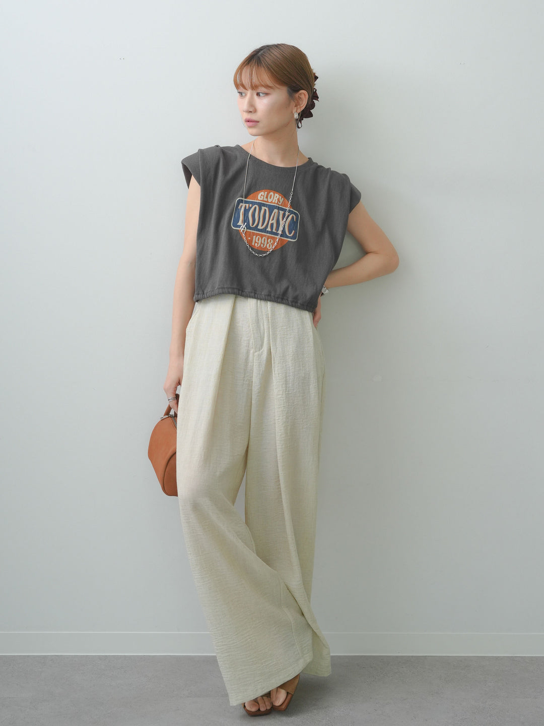 [SET]ヴィンテージロゴドロストTEE+リネンライクベルトループワイドパンツ(2set)