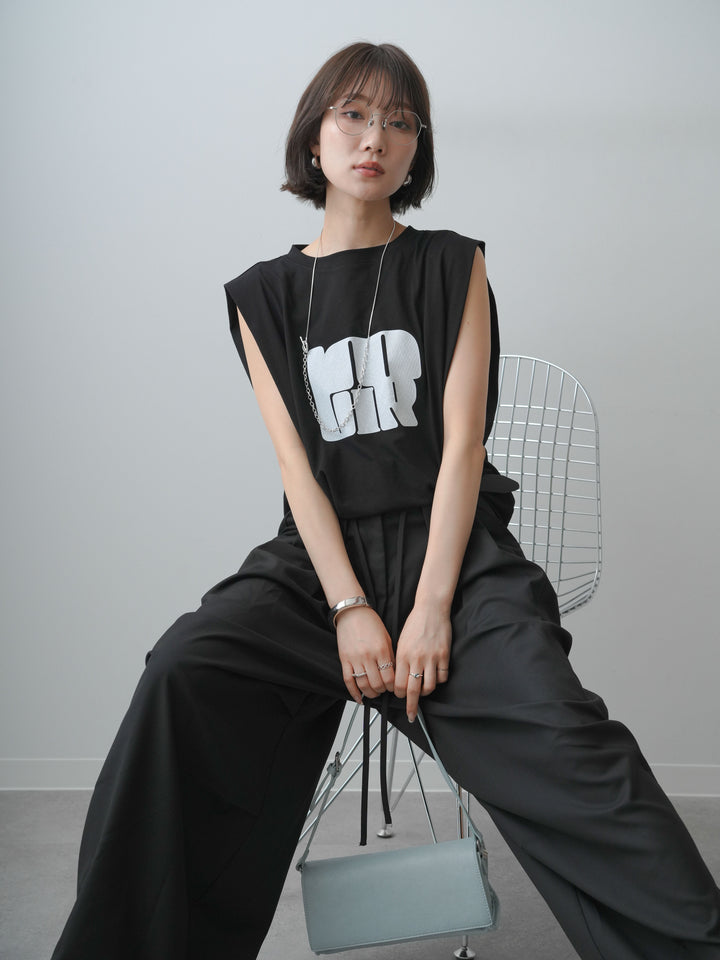 [SET]ワイドネックプリントTEE+ショルダータックノースリーブオーバーTEE(2set)
