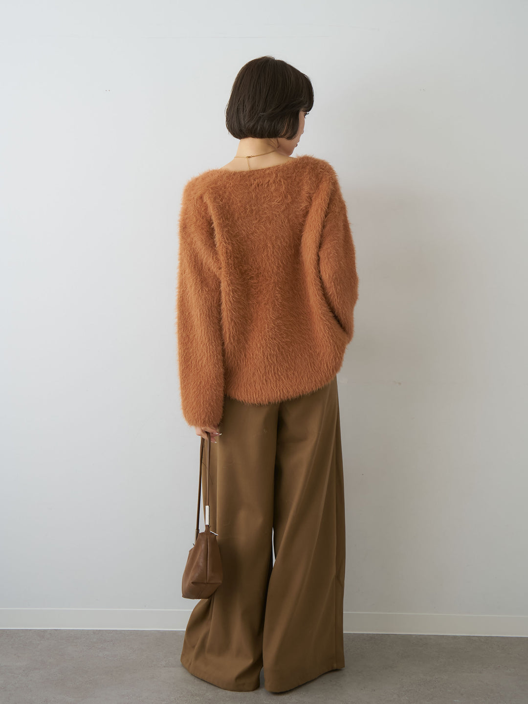 [SET]シャギーVネックニットトップス+ダブルタックドレープストレートワイドパンツ(2set)