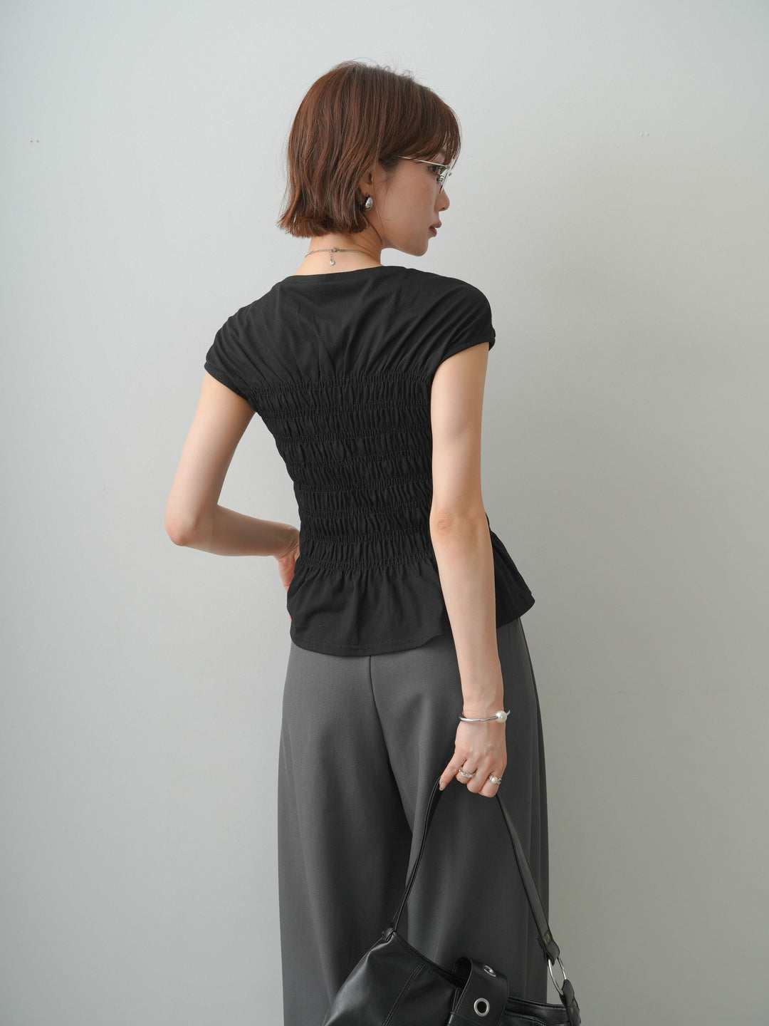 [SET]フレンチスリーブシャーリングトップス+ベルトループデザインワイドパンツ(2set)