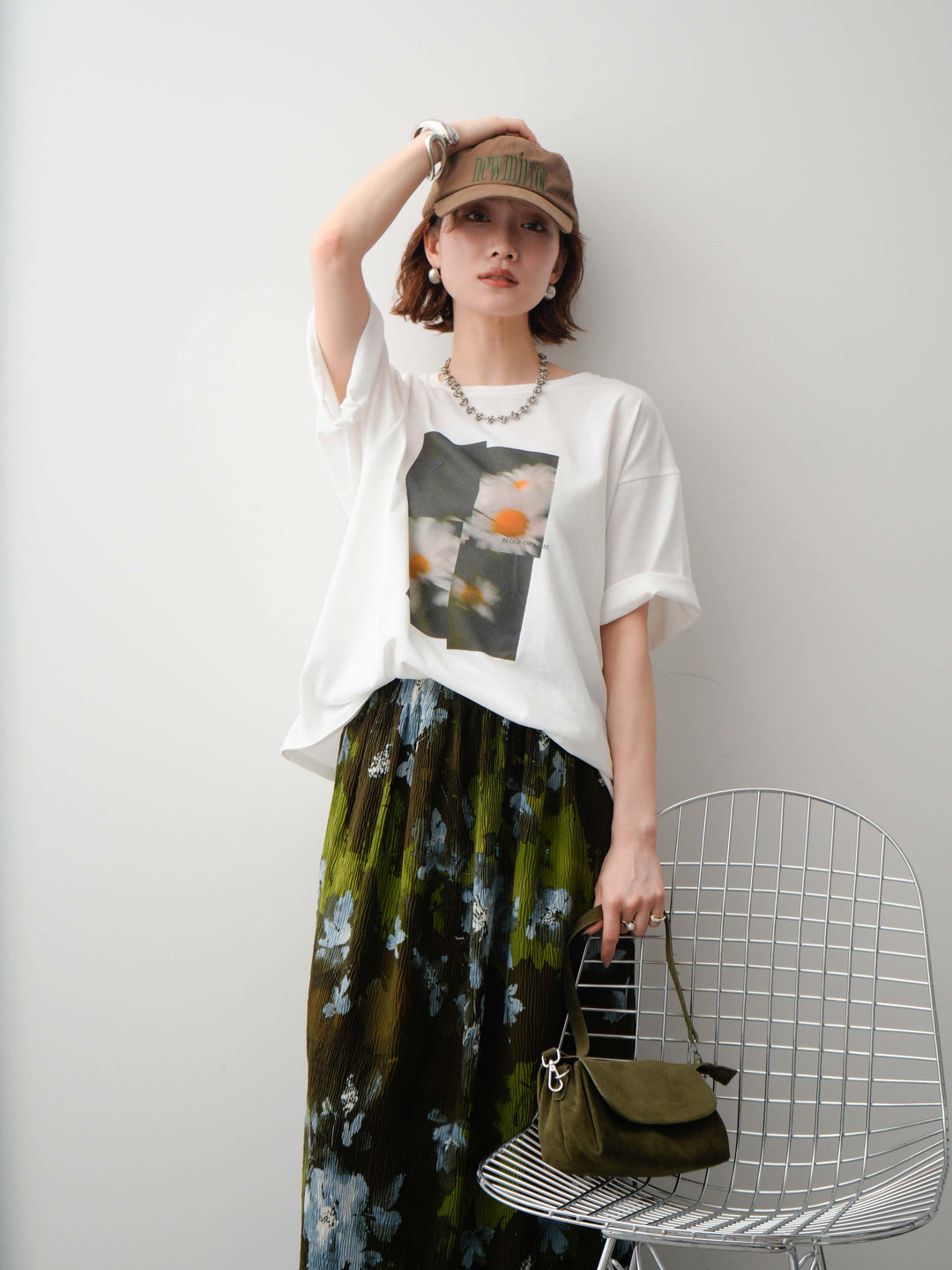 【着回しセット】フラワーフォトTEE+フラワープリントドレープタックパンツ+フラワープリントIラインギャザースカート(3set)