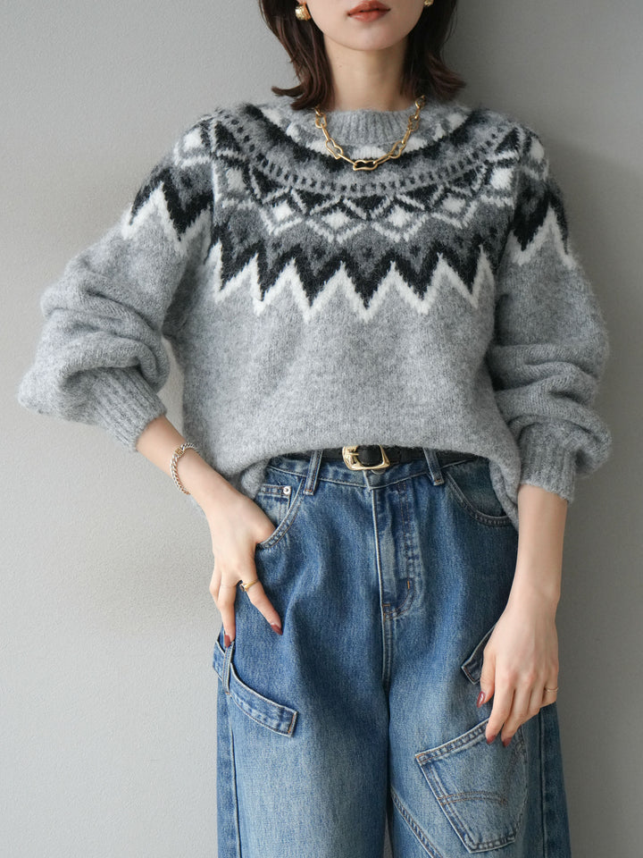 [SET]求心柄オーバーニットプルオーバー+ペインターカーブデニムパンツ(2set)