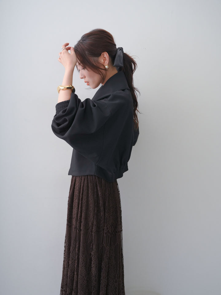 [SET]サイドベルトビッグカラーショートジャケット+カップ付きバッククロスキャミソール(2set)
