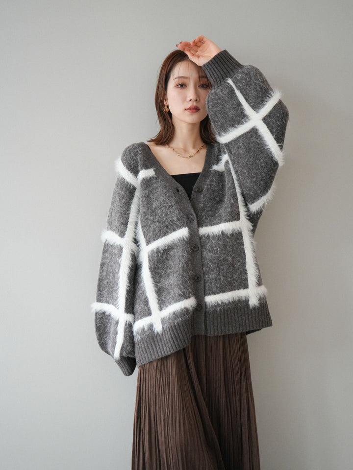 [予約]ミックスシャギーチェックカーディガン/brown