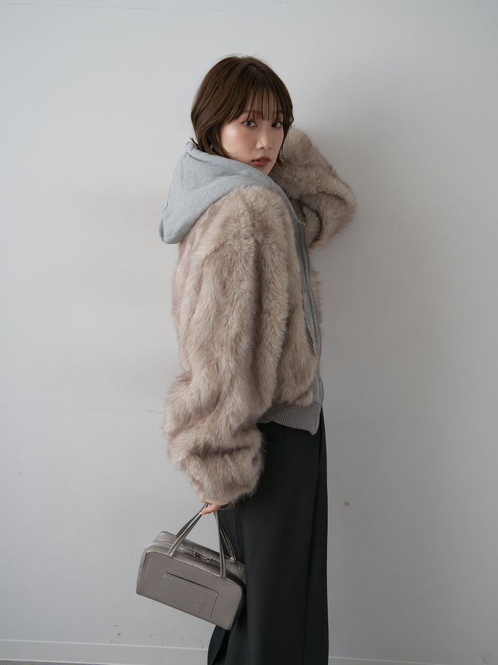 [予約]スウェットファードッキングフードブルゾン/beige